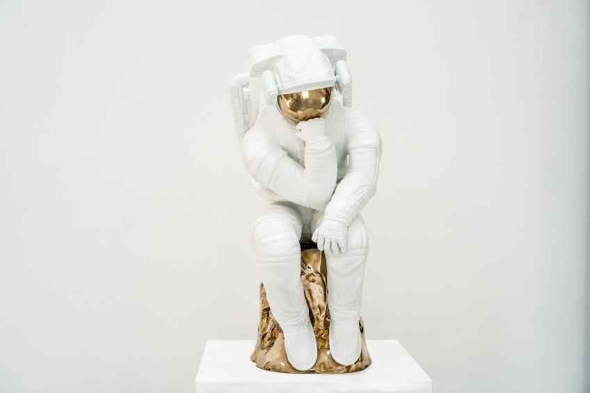 The Thinker (painted bronze, white), 2018 by Joseph Klibansky