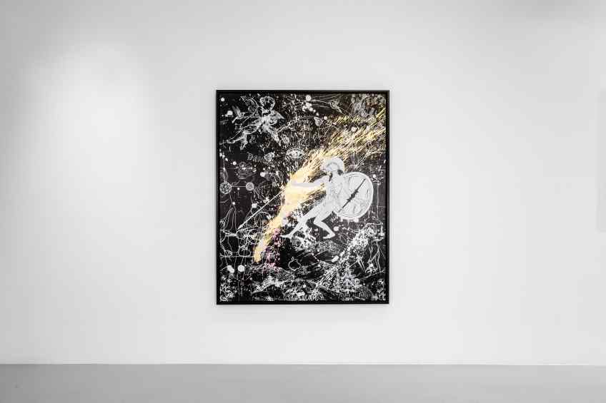 Into my Heart (black/white, gold, pink and white splash), 2020 by Joseph Klibansky