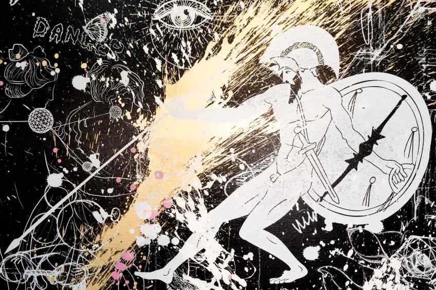 Into my Heart (black/white, gold, pink and white splash), 2020 by Joseph Klibansky