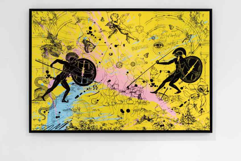 Can We Kiss Forever (yellow/black, pastel pink and blue splash), 2020 by Joseph Klibansky