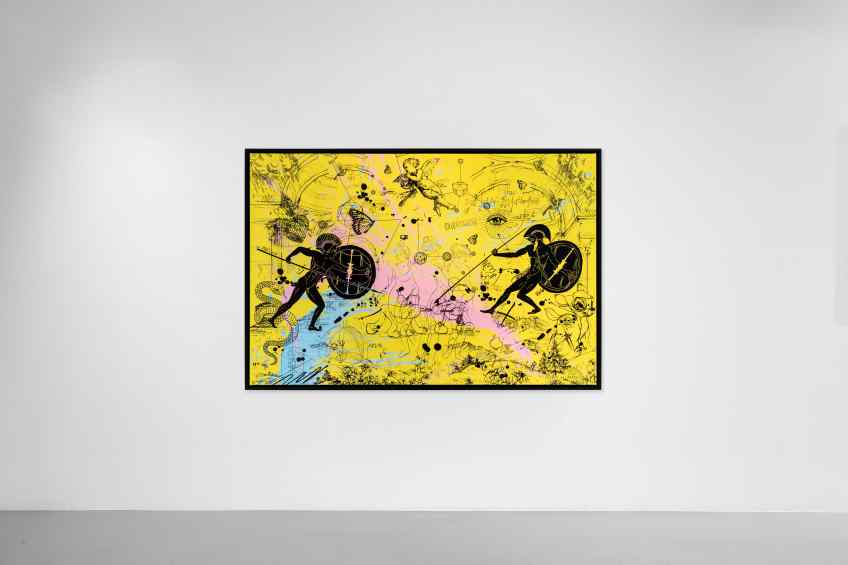 Can We Kiss Forever (yellow/black, pastel pink and blue splash), 2020 by Joseph Klibansky