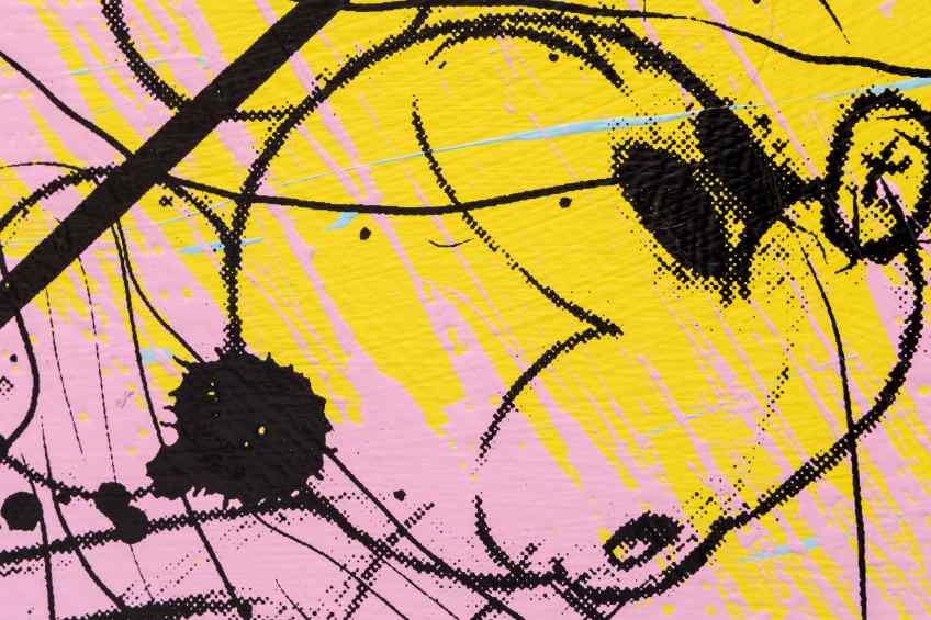 Can We Kiss Forever (yellow/black, pastel pink and blue splash), 2020 by Joseph Klibansky