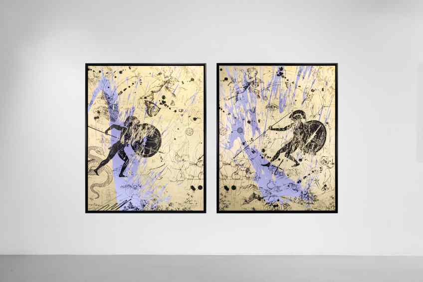 Into my Heart (gold/black, lilac splash), 2020 by Joseph Klibansky
