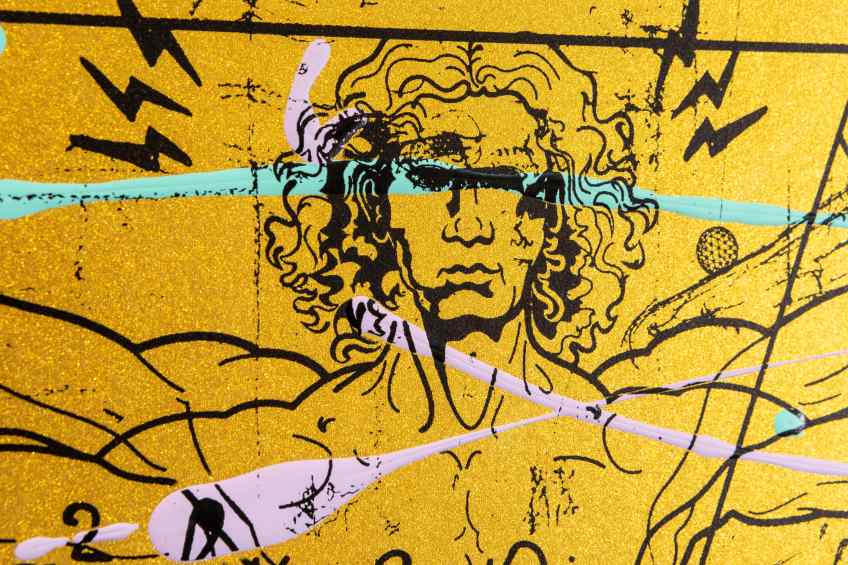 Beyond the Clouds (edition, gold/black, lilac and turquoise splash), 2020 by Joseph Klibansky
