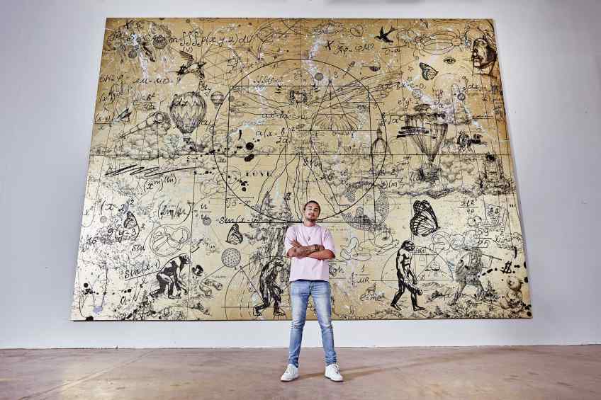 The original Beyond the Clouds of 720x540cm on which this limited edition is based. - Beyond the Clouds (edition, gold/black, lilac and turquoise splash), 2020 by Joseph Klibansky