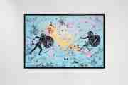 Can We Kiss Forever (light blue/black, gold and pastel pink splash), 2020 by Joseph Klibansky