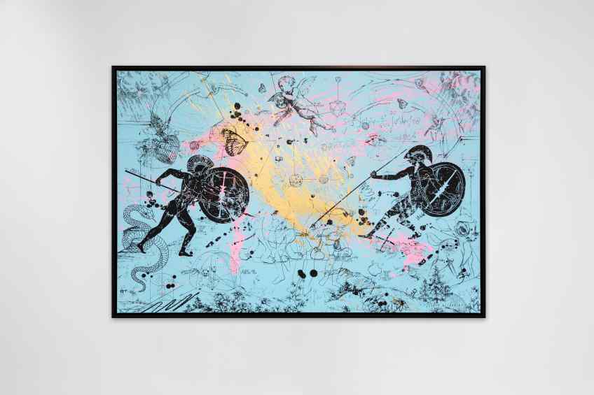 Can We Kiss Forever (light blue/black, gold and pastel pink splash), 2020 by Joseph Klibansky