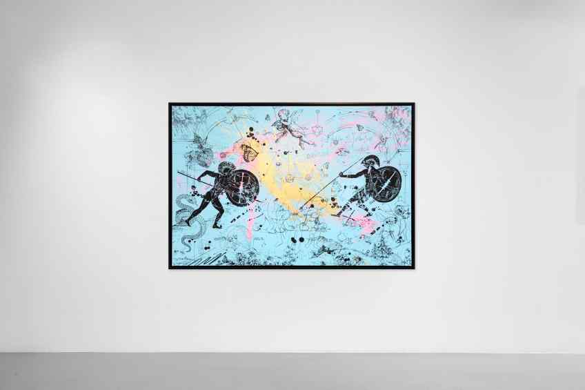Can We Kiss Forever (light blue/black, gold and pastel pink splash), 2020 by Joseph Klibansky