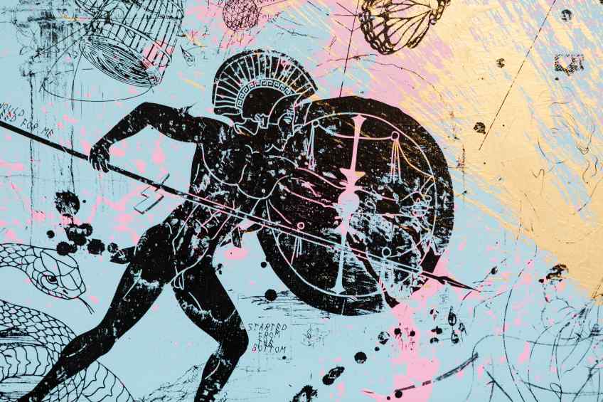 Can We Kiss Forever (light blue/black, gold and pastel pink splash), 2020 by Joseph Klibansky