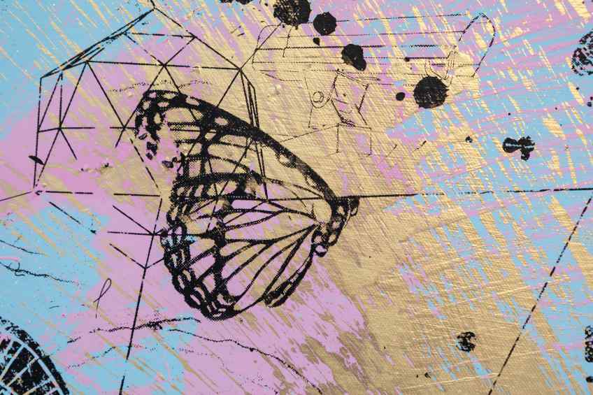 Can We Kiss Forever (light blue/black, gold and pastel pink splash), 2020 by Joseph Klibansky