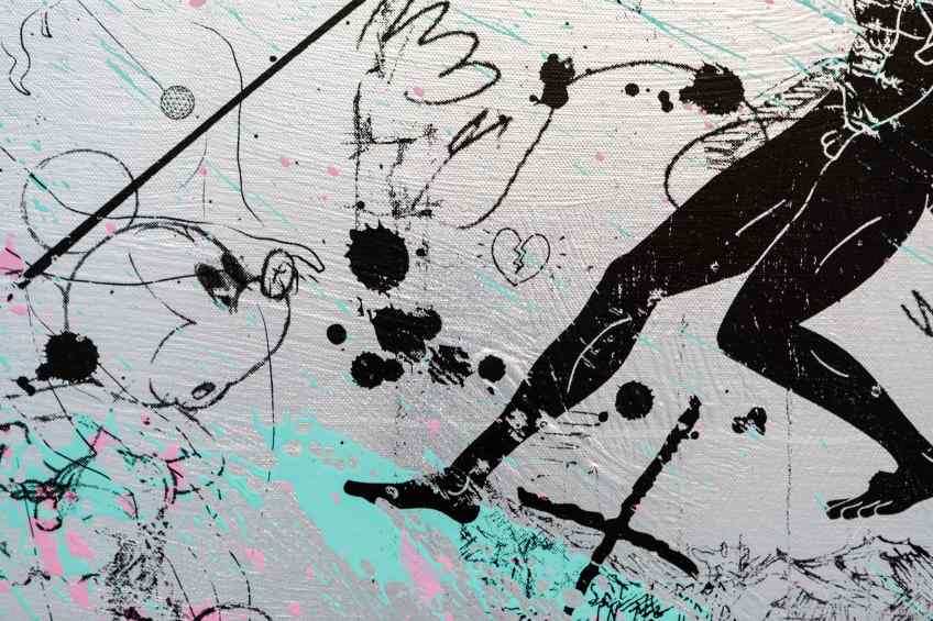Can We Kiss Forever (silver/black, pastel pink and turquoise splash), 2020 by Joseph Klibansky