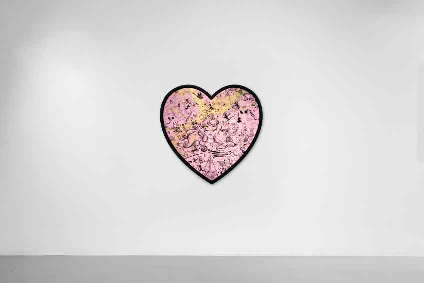 All of Me (pastel pink/black, gold splash), 2021 by Joseph Klibansky
