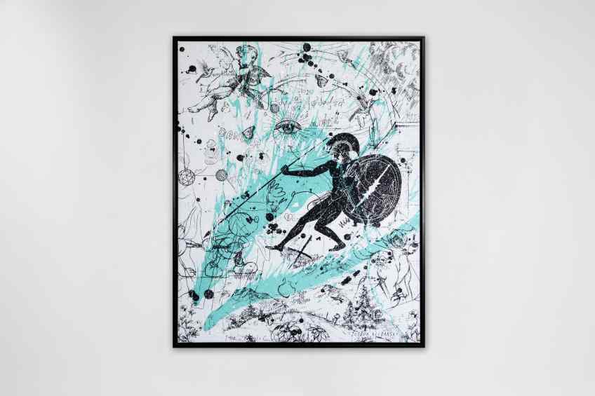 Into my Heart (white/black, turquoise splash, diamond dust), 2021 by Joseph Klibansky