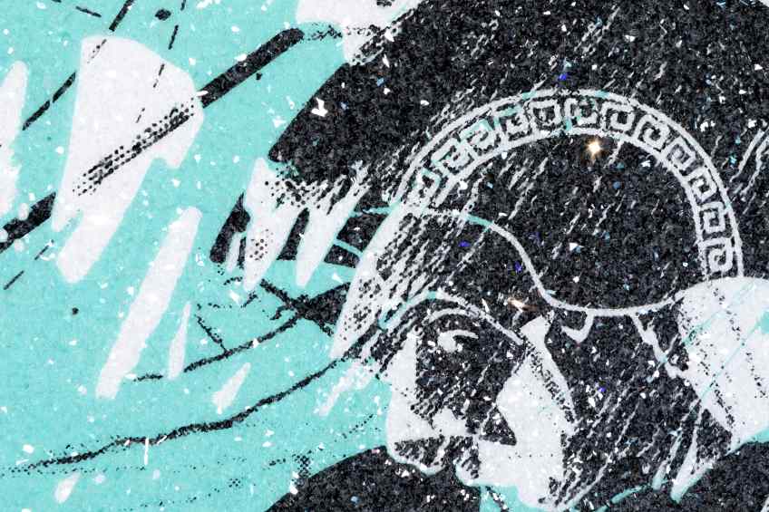 Into my Heart (white/black, turquoise splash, diamond dust), 2021 by Joseph Klibansky