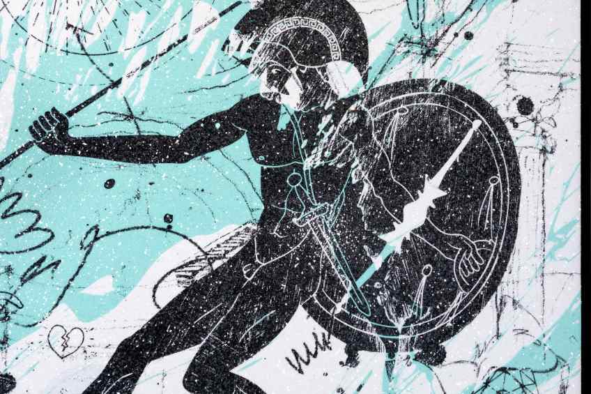 Into my Heart (white/black, turquoise splash, diamond dust), 2021 by Joseph Klibansky