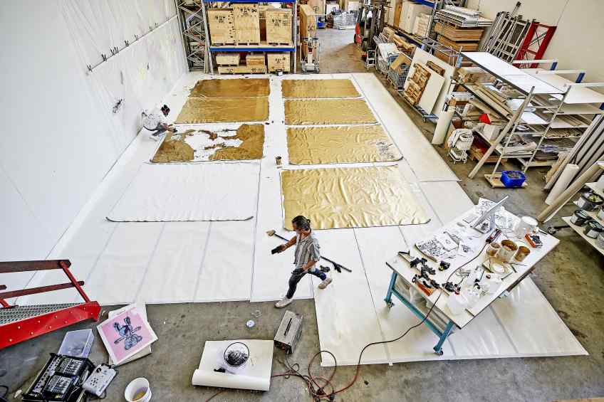 Beyond the Clouds - Painting (gold/black, lilac and turquoise splash), 2021 by Joseph Klibansky