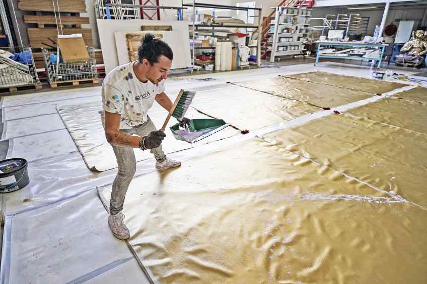 Beyond the Clouds - Painting (gold/black, lilac and turquoise splash), 2021 by Joseph Klibansky