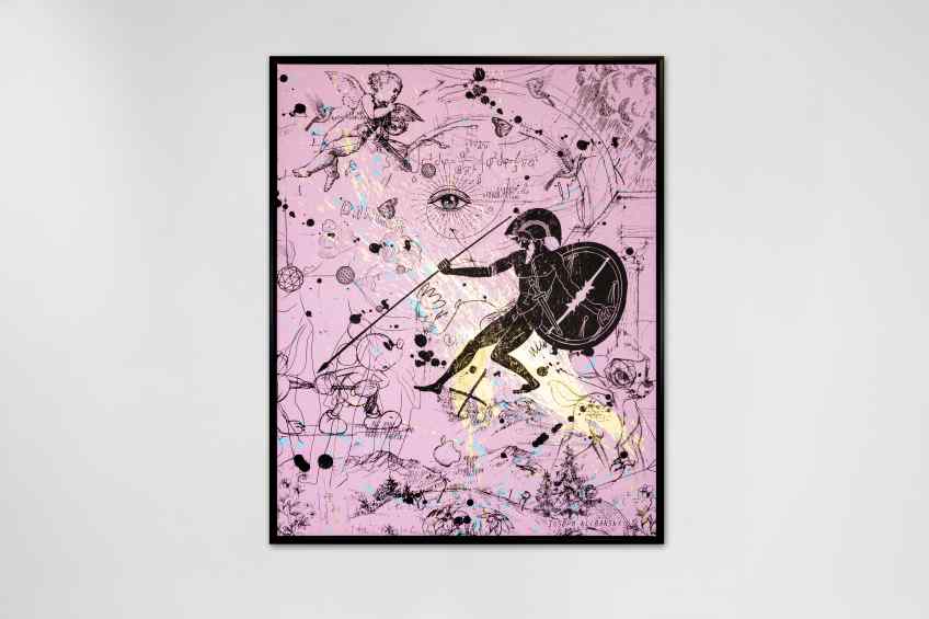 Into my Heart (pink/black, blue and gold splash), 2021 by Joseph Klibansky