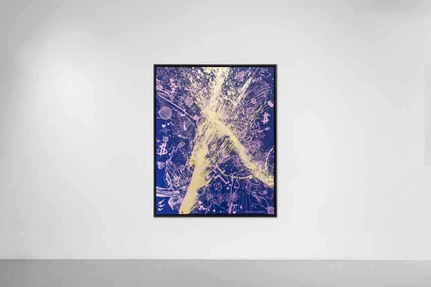 Villains In My Head (ultramarine blue/pink, gold splash), 2022 by Joseph Klibansky