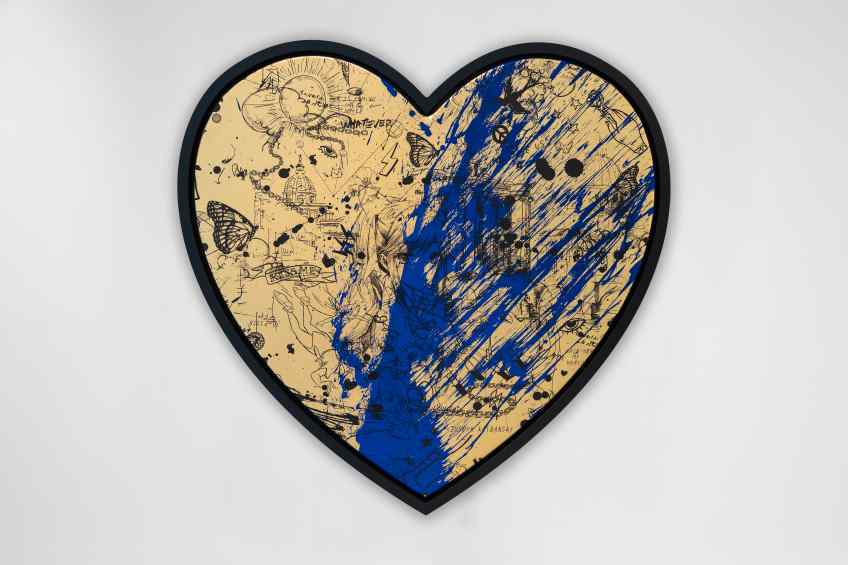 Ocean Eyes (gold/black, ultramarine blue splash), 2022 by Joseph Klibansky
