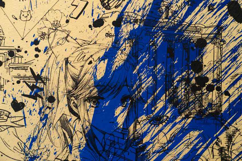 Ocean Eyes (gold/black, ultramarine blue splash), 2022 by Joseph Klibansky