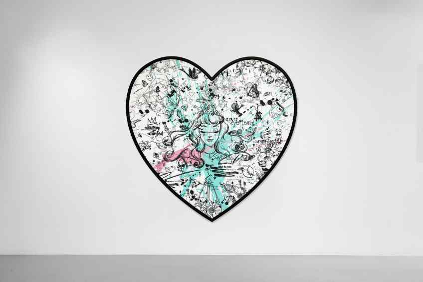 All of Me (white/black, turquoise and pastel pink splash, diamond dust), 2021 by Joseph Klibansky