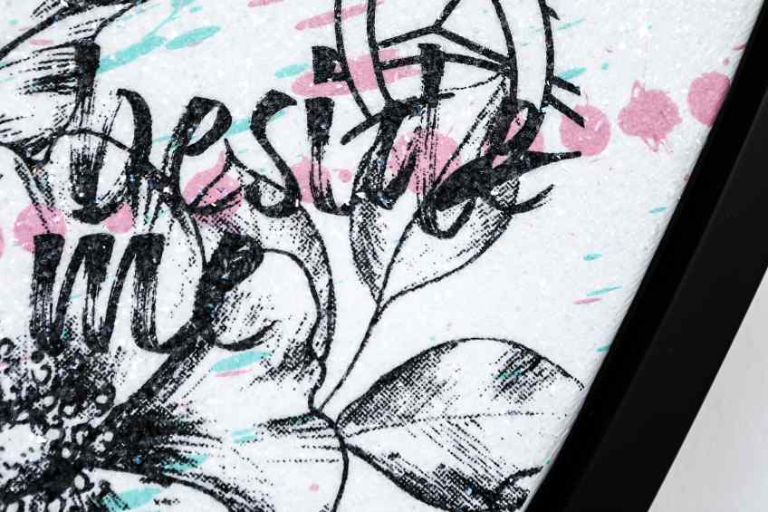 All of Me (white/black, turquoise and pastel pink splash, diamond dust), 2021 by Joseph Klibansky