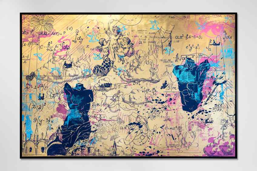 Clouds on Fire (gold, blue, pink), 2022 by Joseph Klibansky