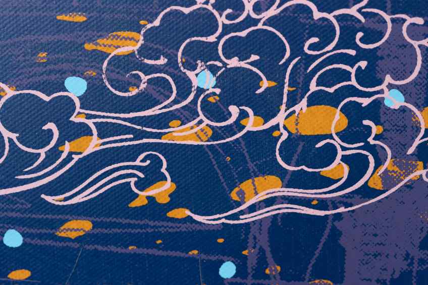 Sky Flowers - wide (gold, blue), 2022 by Joseph Klibansky