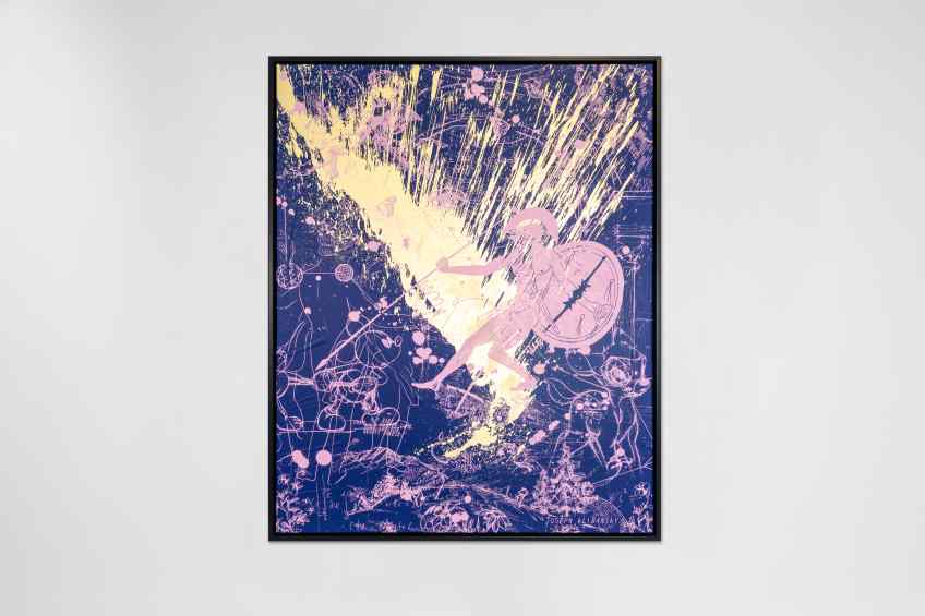 Into My Heart (ultramarine blue/pink, gold splash), 2022 by Joseph Klibansky