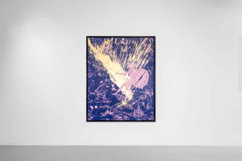 Into My Heart (ultramarine blue/pink, gold splash), 2022 by Joseph Klibansky