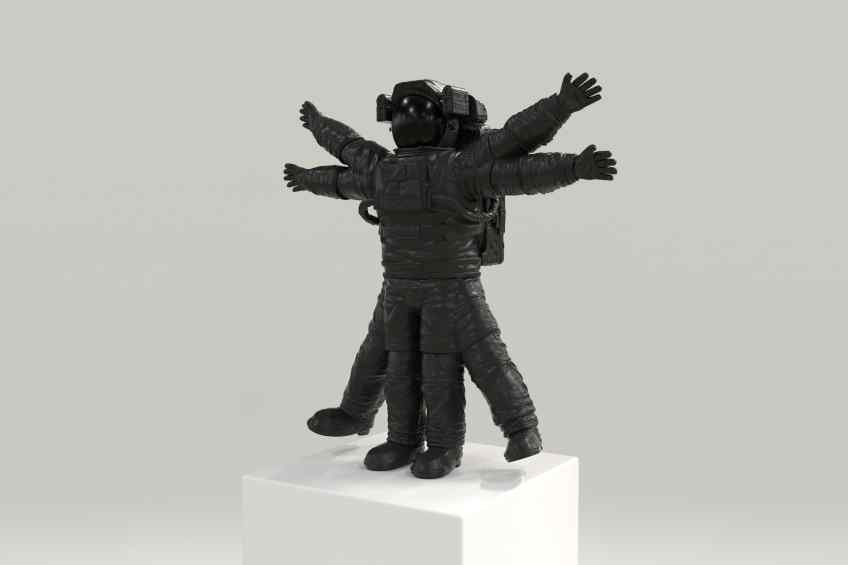 Vitruvian Astronaut (belgian black marble), 2023 by Joseph Klibansky
