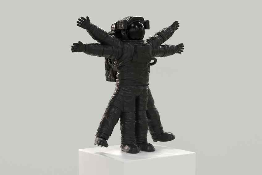 Vitruvian Astronaut (belgian black marble), 2023 by Joseph Klibansky